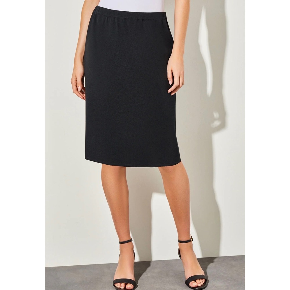 Ming Wang Womens Black Knit Straight Midi Skirt Elastic Waist MS25VON Size M NWT